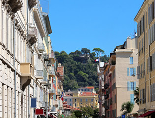 Old town perspective with hill in the back - Nice, French Riviera