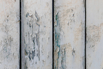 Wood texture close-up photo. Vintage wooden wall background. Gray cracked paint plank panels