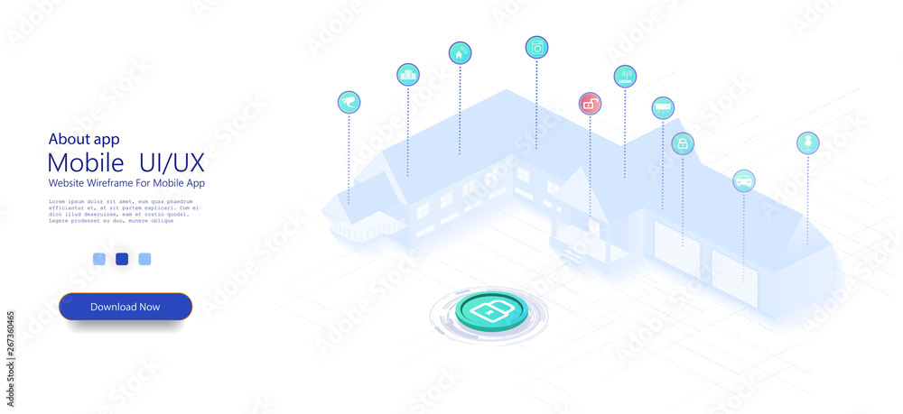 Aufkleber Smart home with internet of things isometric concept. IOT technology in house automation design. Smart city technology. Iot, technology concept. Modern design. 3d vector illustration