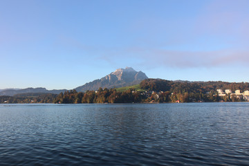Fototapeta premium Beautiful view on Ship running on Lake Lucerne