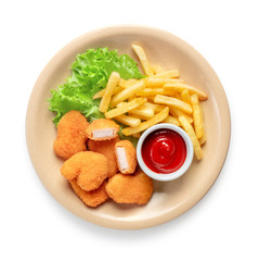 chicken nuggets with french fries and sauce