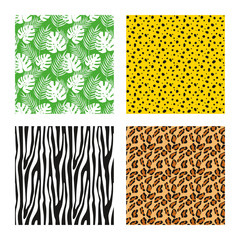 Vector set of seamless animal patterns. Seamless tropical pattern. Zebra pattern. Leopard print.