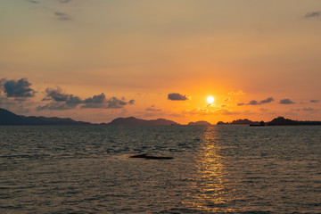 Sunset near Koh Chang island, Gulf of Thailand. Photo from ferry,