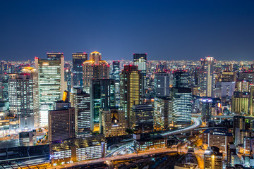 Osaka downtown skyline from Umeda sky building at night
