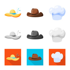 Vector illustration of clothing and cap symbol. Set of clothing and beret vector icon for stock.