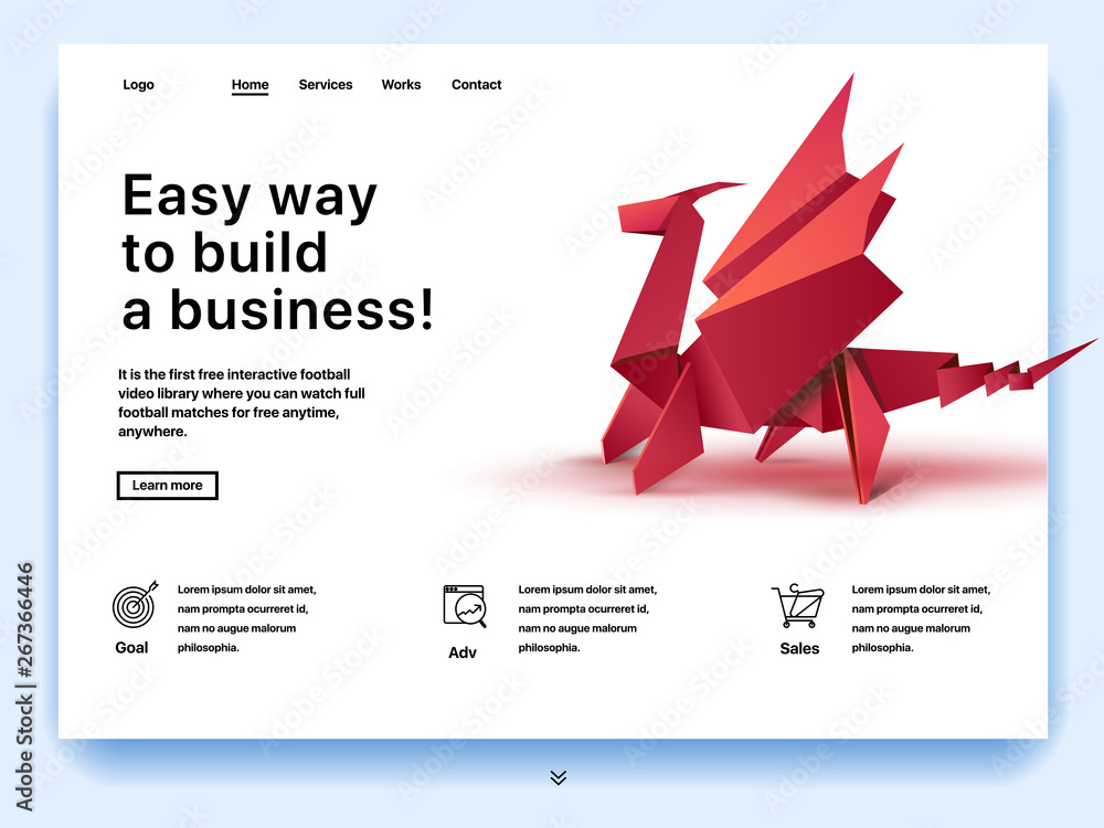 Wall mural website providing the service of easy way to build a business. concept of a landing page for buildin