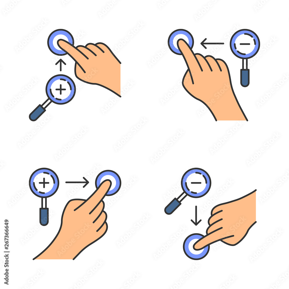 Poster touchscreen gestures color icons set