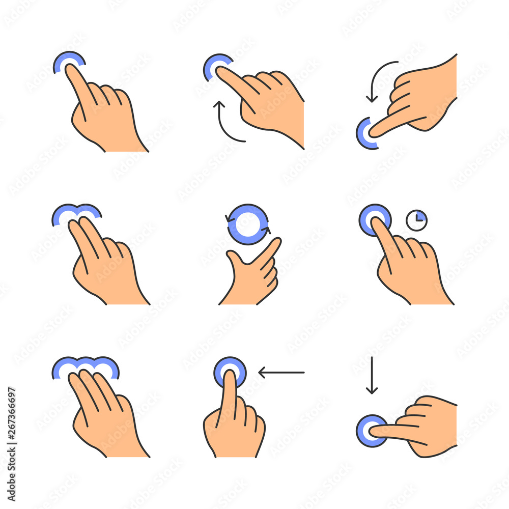 Poster touchscreen gestures color icons set