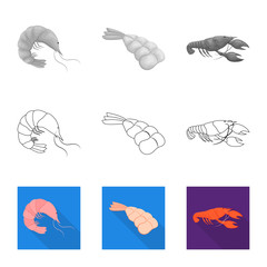 Vector illustration of appetizer and ocean sign. Collection of appetizer and delicacy vector icon for stock.