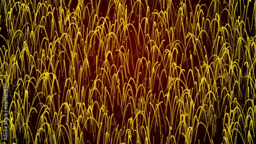 Poster moving network of lines with long trails in space, effect of drops of the rain, 3d rendering, comput