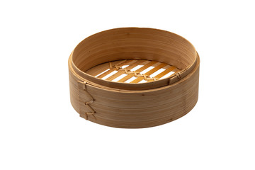 dimsum container chinese japanese food  steam with clipping path on white background