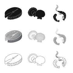 Vector illustration of fresh  and restaurant symbol. Collection of fresh  and marine   vector icon for stock.