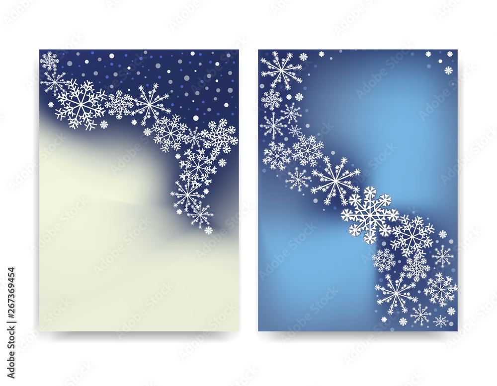 Poster abstract blurred gradient mesh background with white snowflakes with shadow