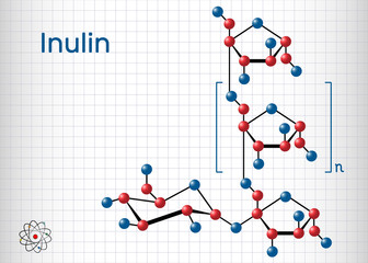 Inulin molecule. Sheet of paper in a cage. Structural chemical formula and molecule model