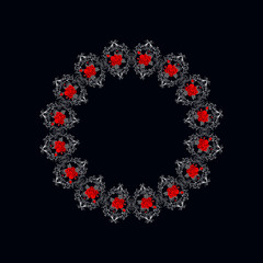 Color bouquet of flowers poppies red and black tones. Circle pattern. Wreath. Can be used as pixel-art frame. eps10