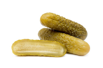 Pickled sour cucumber isolated on white background