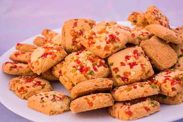 Biscuit sweet cookies in white plate, wheat cookies or bakery product - Image