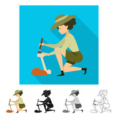 Isolated object of archaeologist  and girl sign. Set of archaeologist  and pit vector icon for stock.