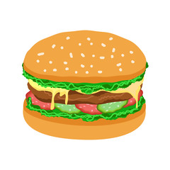 Burger isolated on white background. Vector EPS10. Fast food. Unhealthy eating.