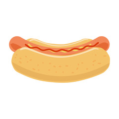 Bun with sausage. Hot dog vector EPS10. Fast food. Unhealthy eating.