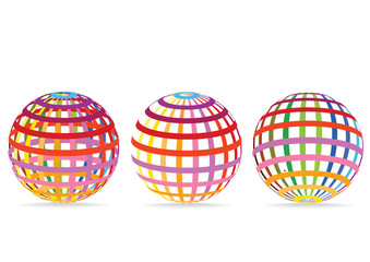 3D vector linen balls in flat design style isolated on white background. Three vector earth globe icons.