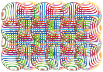 Abstract vector background with colorful 3d striped balls in rainbow colors