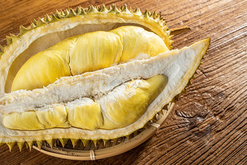 Peeled durian and durian flesh
