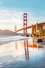 Foto auf Acrylglas Baker Strand, San Francisco Golden Gate Bridge bei Sonnenuntergang, San Francisco, Kalifornien, USA