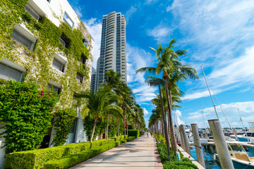 Fototapeta na wymiar Green architecture, Miami Beach luxury condos and harbour, Miami, Florida, USA
