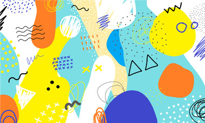 Abstrakte Collage Hintergrund handgezeichnet bunt. Schöne Kunstmalerei gefärbt mit Handzeichnungselement für Stoffdruck, Packpapier, druckbare Kunst, Tapete, Banner und Posterhintergrund. © Moko22