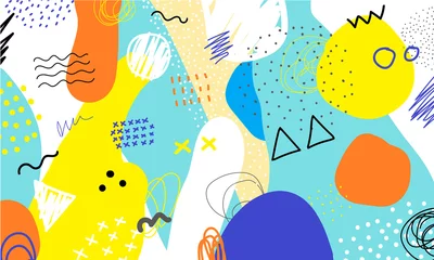Abstrakte Collage Hintergrund handgezeichnet bunt. Schöne Kunstmalerei gefärbt mit Handzeichnungselement für Stoffdruck, Packpapier, druckbare Kunst, Tapete, Banner und Posterhintergrund. © Moko22