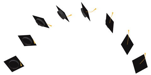 flight path of a student cap with a tassel in different angles to animate the flight Vector flat illustration