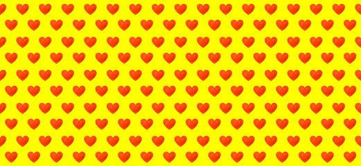 Vector Seamless Pattern, Colorful Painting of Hearts on Bright Yellow Background, Wedding Background.