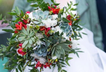 green Bridal bouquet with succulents, bouquet of flowers