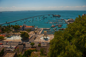 Aerial view of All Saints Bay -Baia de Todos os Santos-in Salvador, Bahia, Brazil.