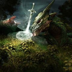 Dragon and magic sword © Melkor3D
