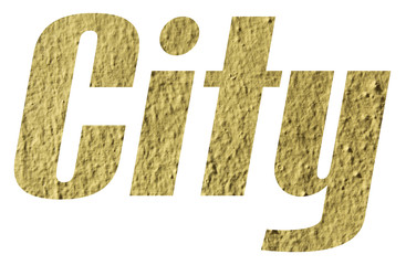 City word with yellow wall textured on white background