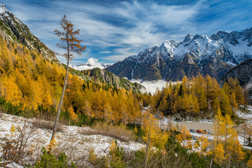 Beautiful view on an autumn mountain valley.