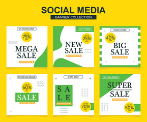 6 Slides modern Social Media post Template. Promotional square web banner for social media. Banner template designs.