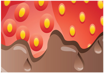 Color vector illustration of red strawberry in hot chocolate detail