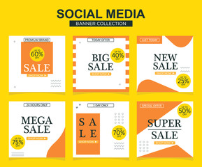 6 Slides modern Social Media post Template. Promotional square web banner for social media. Banner template designs.