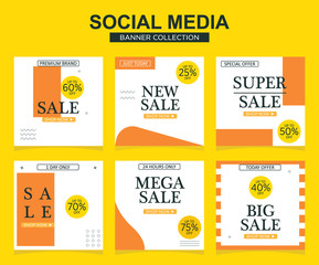 6 Slides modern Social Media post Template. Promotional square web banner for social media. Banner template designs.