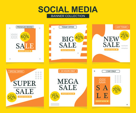 6 Slides modern Social Media post Template. Promotional square web banner for social media. Banner template designs.