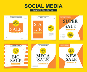 6 Slides modern Social Media post Template. Promotional square web banner for social media. Banner template designs.