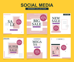 6 Slides modern Social Media post Template. Promotional square web banner for social media. Banner template designs.