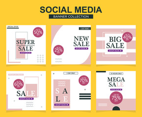 Fototapeta na wymiar 6 Slides modern Social Media post Template. Promotional square web banner for social media. Banner template designs.