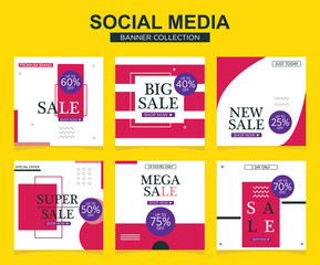 Fototapeta premium 6 Slides modern Social Media post Template. Promotional square web banner for social media. Banner template designs.