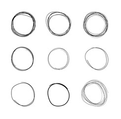 Vector Hand Drawn Circles, Line Sketch Set Isolated on White Background, Circular Scribble Doodles, Round Shapes, Mark Design Elements.