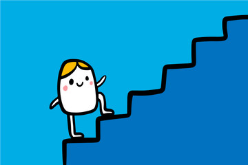 Cute cartoon men climbing stairs hand drawn illustration. Vector minimalism