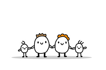 Cute cartoon hand drawn family. Mother father kids baby. Vector illustration minimalism